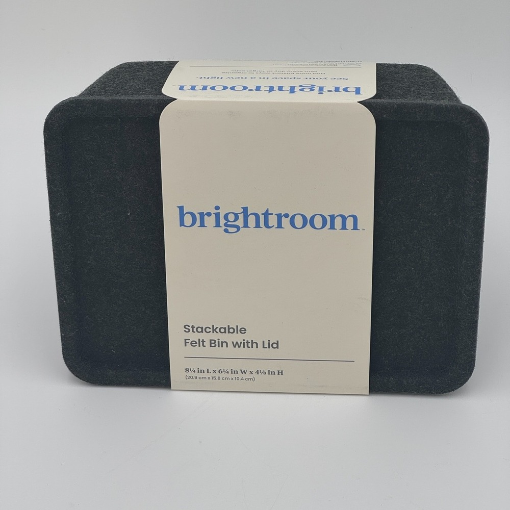 Brightroom Stackable Felt Storage Bin‎ With Lid Gray 8x6 Organizer NEW
